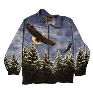 Trail Crest Bald Eagle Forest Fleece Jacket L Blue Vintage Cabin Core